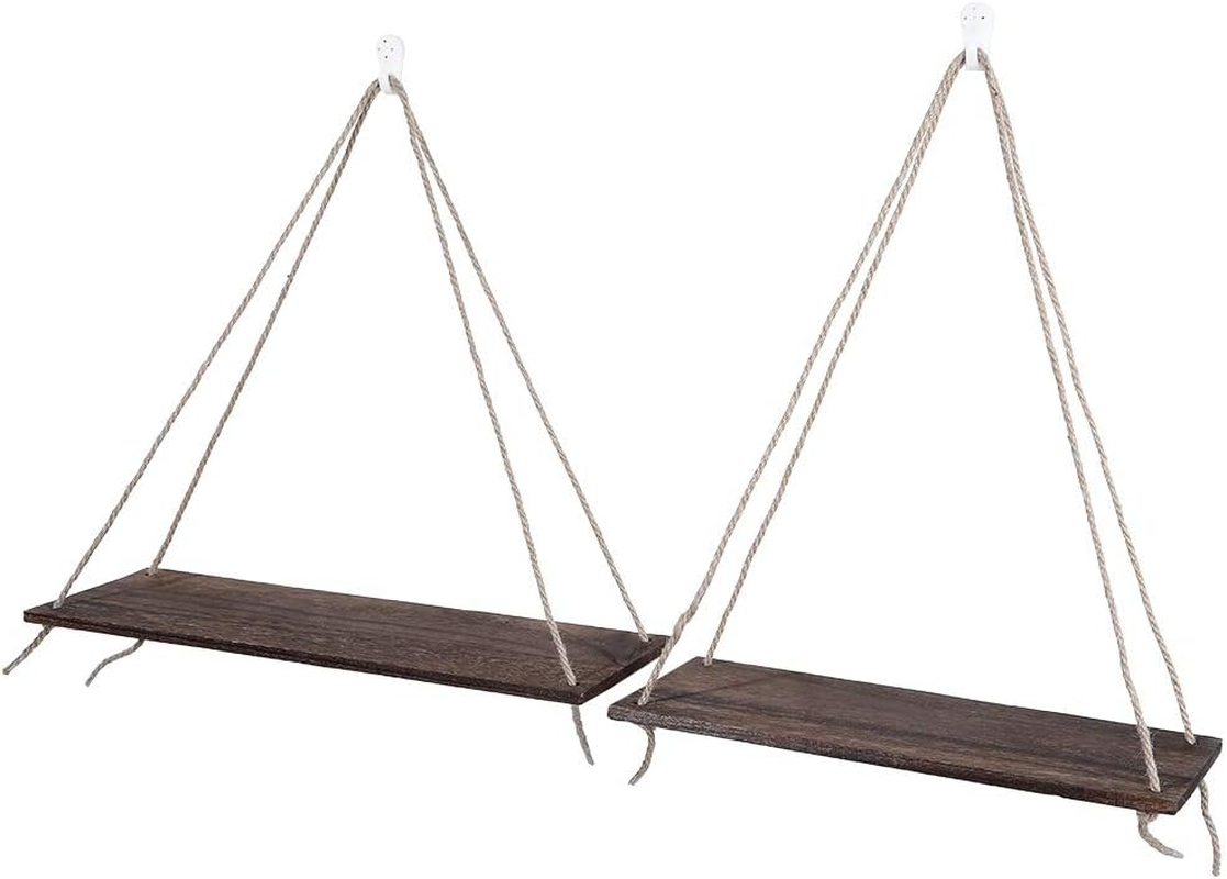 Sling Rope Hanging Plant Flower Pot Shelves Wooden Wall Mounted Storage Rack for Home Decor for Indoor Outdoor Use