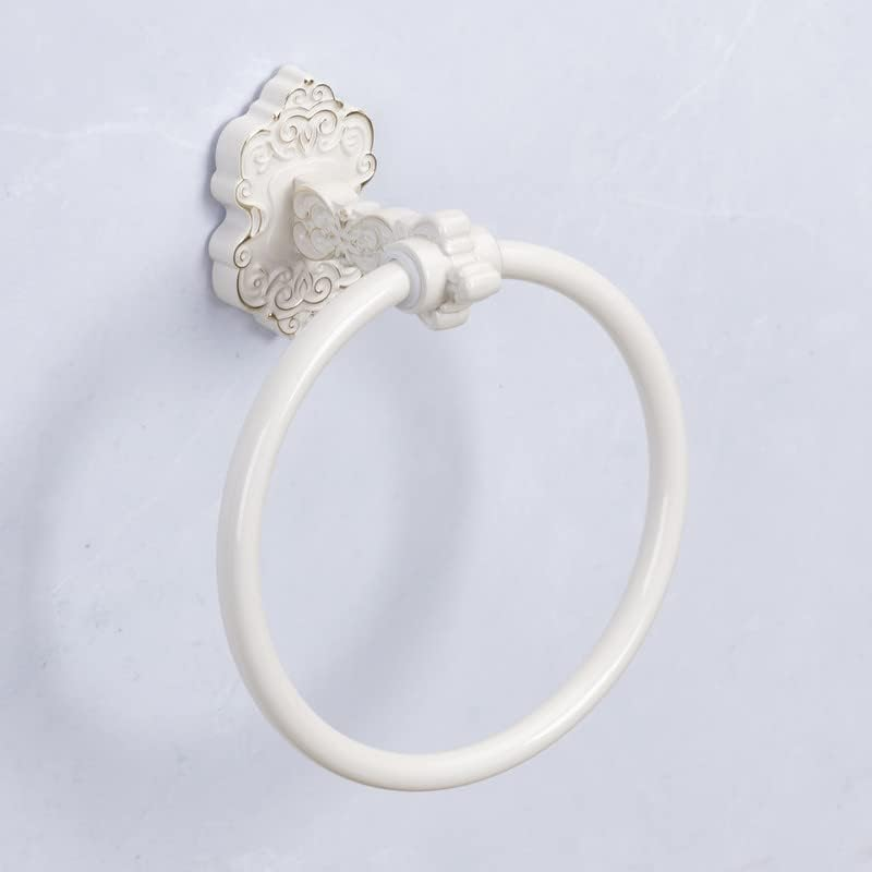 SDH Bathroom Towel Ring - Vintage Style Antique White & Gold Towel Hanger - Wall Mount Kitchen & Bathroom Hand Towel Holder - Pack of 1 Heavy Duty Decorative Aluminum Hanging Ring for Bathroom