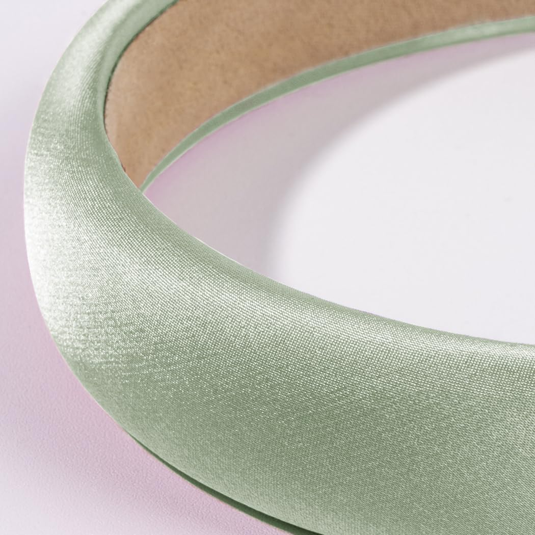 1.2 Inch Wide Solid Colors Padded Headband with No Teeth Hair Bands Non Slip Fashion DIY Satin Sponge Head Band for Women and Girls(Green) - Black Thick B image number 2