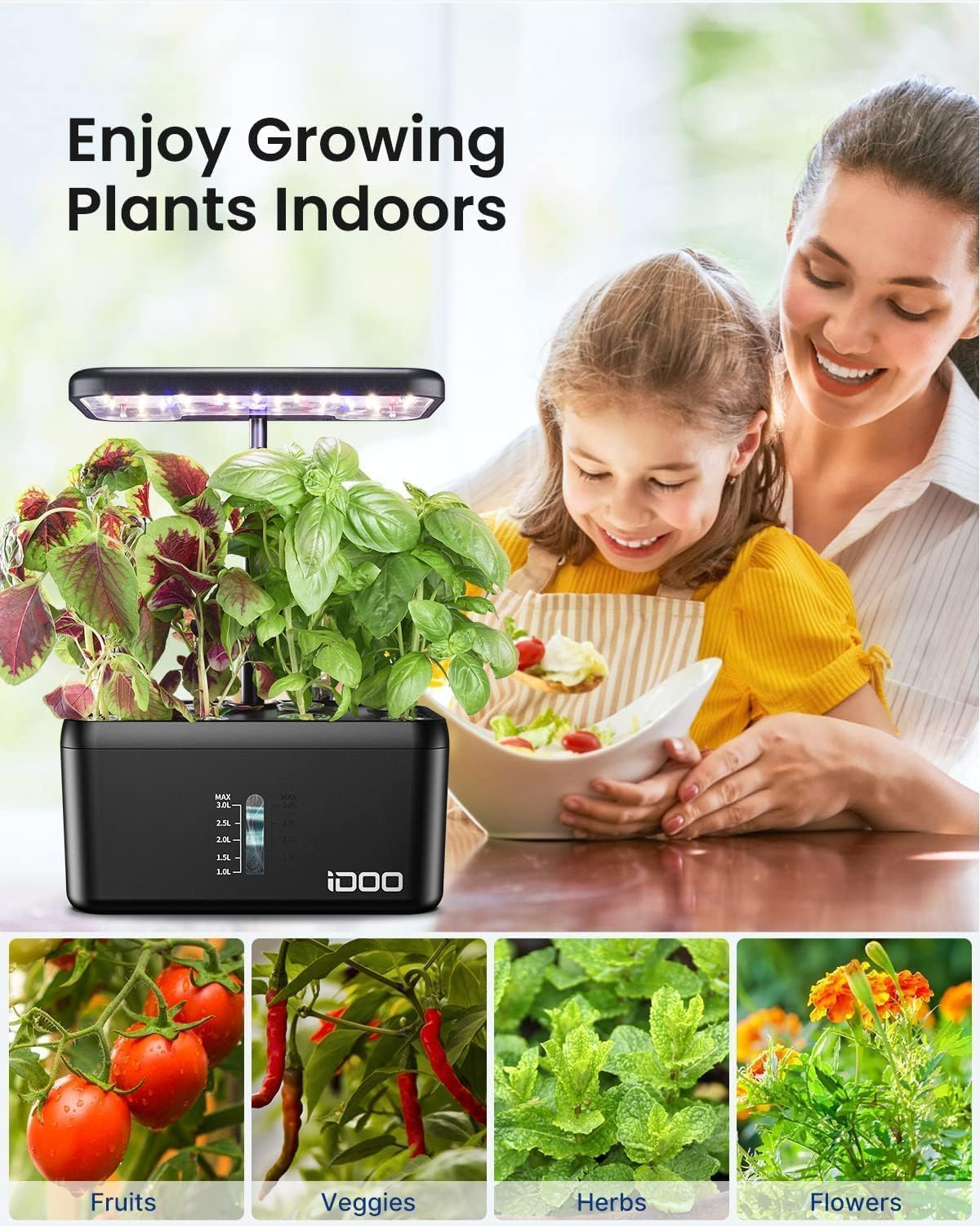 Idoo Hydroponics Growing System, 8 Pods Smart Indoor Garden, LED Grow Light, Indoor Herb Garden for Home Kitchen, Automatic Timer Germination Kit, Height Adjustable image number 4