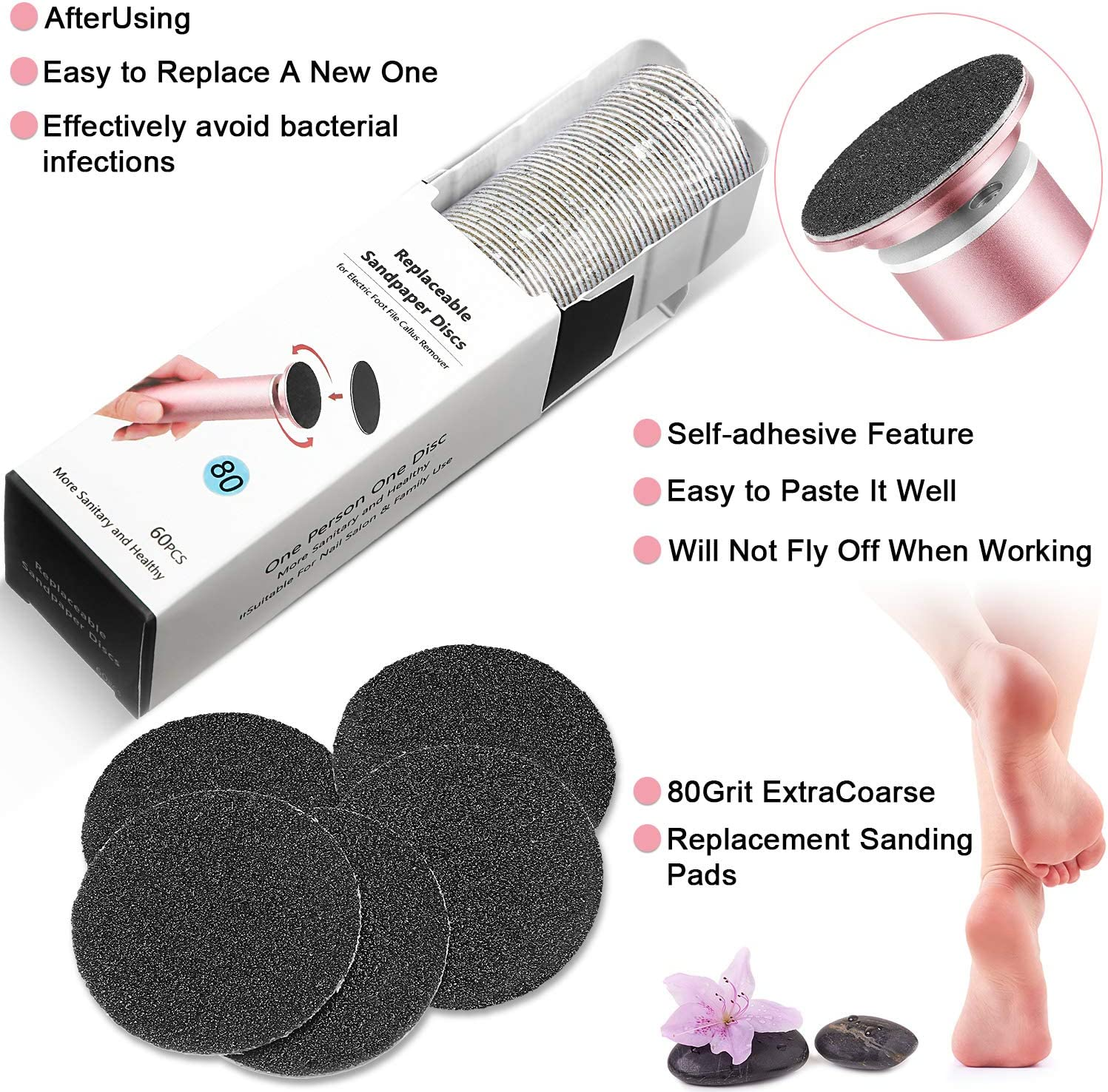 120 Pieces Replacement Sandpaper Discs for Electric Foot File Adjustable Speed Callus Remover Tool Sandpaper Pad Disks Replaceable for Men Women Dead Cracked Hard Skin image number 3