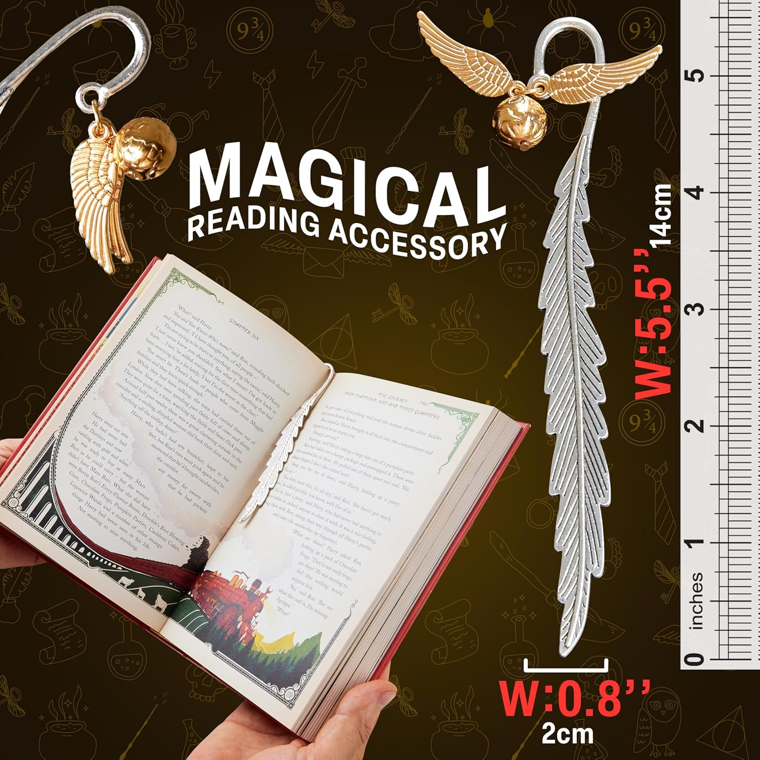 Harry Potter Metal Bookmark with Hanging Charm Golden Snitch Hogwarts Reading Gifts Book Lovers Gift Box (Golden Snitch) image number 4