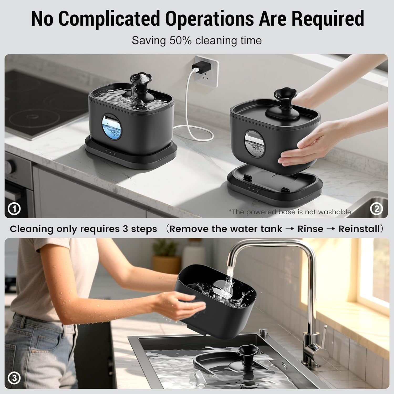 Wireless Cat Water Fountain + 4X 7-Layer Filters, Radar Sensor, Auto Shut-Off, 2.5L/84Oz Battery Operated Cat Water Fountains Cordless with Docking, Pet Water Dispenser for Cats Indoor Outdoor image number 3