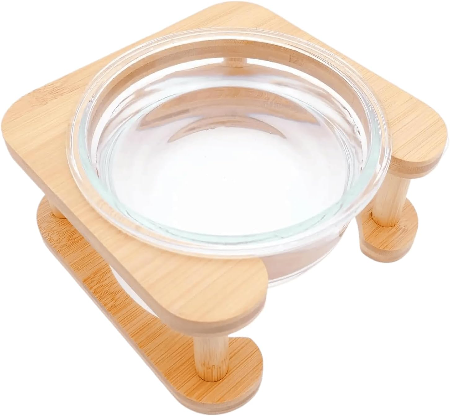 Glass Pet Bowl with Wooden Stand - Raised Comfort Feeding Bowl for Cats and Small Dogs - Transparent Bowl Easy Pick up to Clean image number 5