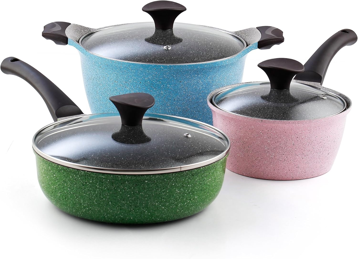 Cook N Home 2565 6-Piece Nonstick Ceramic Coating Cookware Set, Multicolor Large