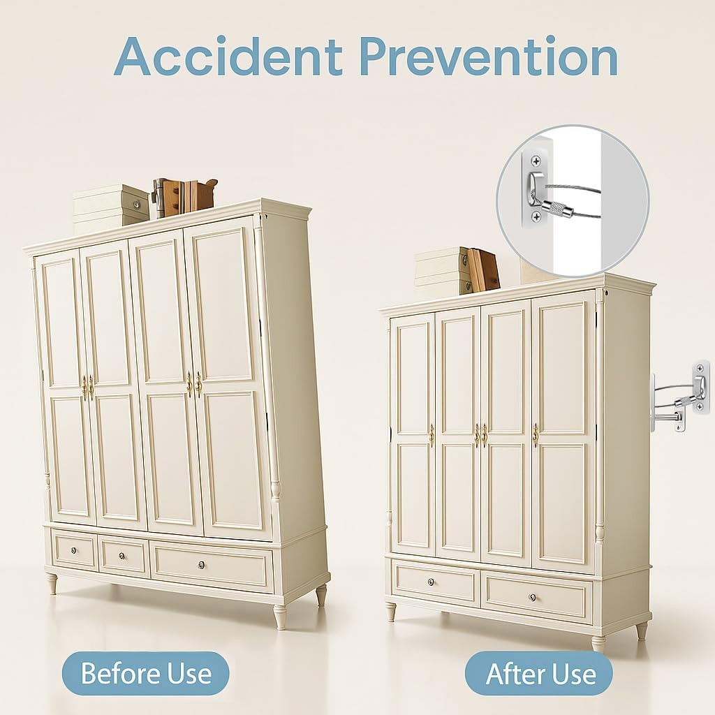 Anti-Tip Furniture Straps for Baby Proofing - Adjustable & Durable Design, 6 Pack, Compatible with Bookshelves, Dressers, Cabinets & More, Easy Installation, Earthquake Safety - Upgraded Version - Haheihei image number 2