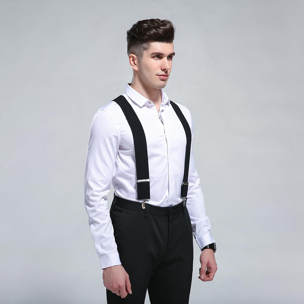 Wide Men'S Adjustable Elastic Suspenders - X-Shape and Y-Shape Clip-On Braces for Unisex Use