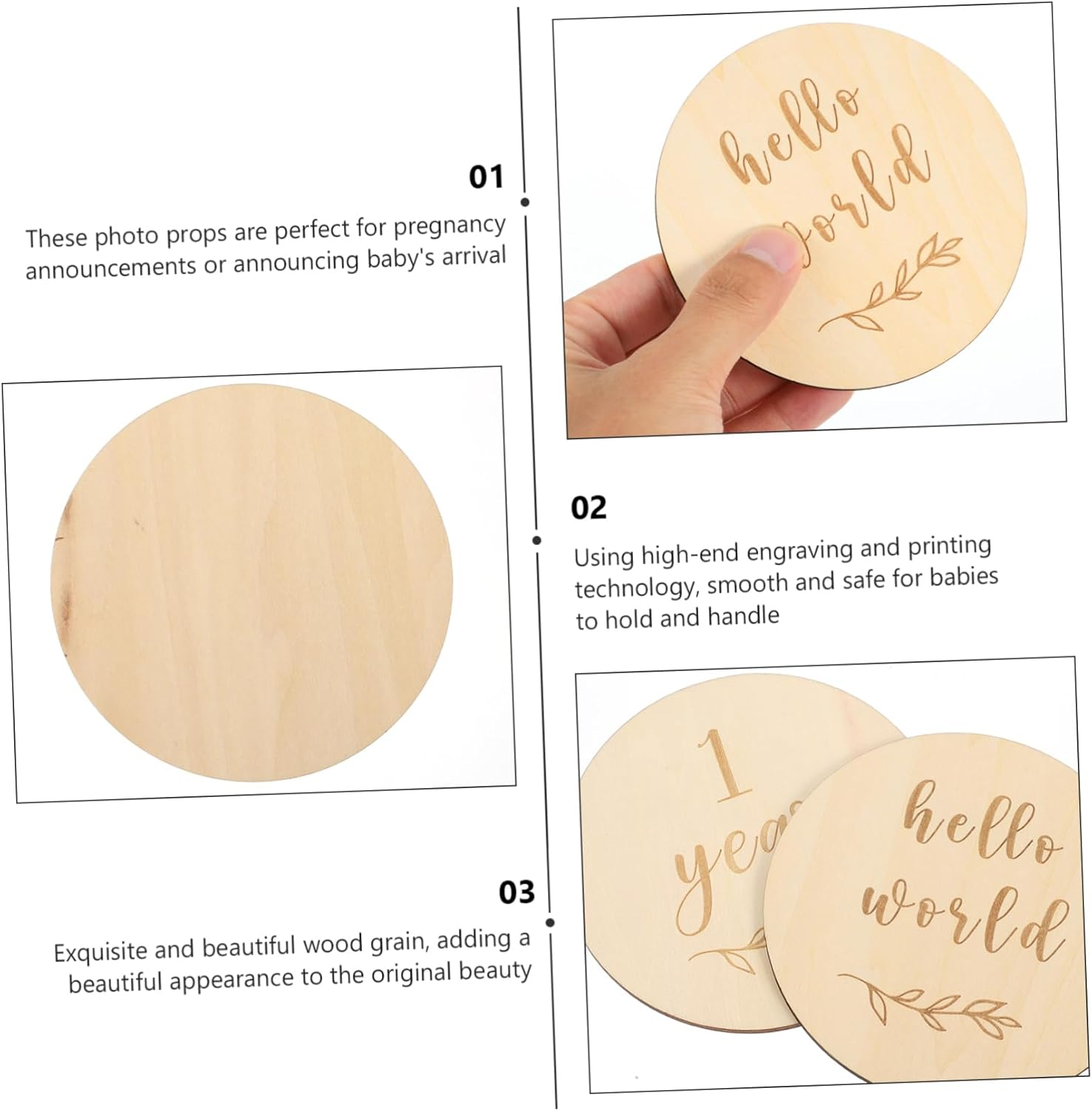 13Pcs Monthly Growth Cards Wooden Milestone Announcement Discs for Newborn Photography Photo Props Boy Girl Shower image number 5