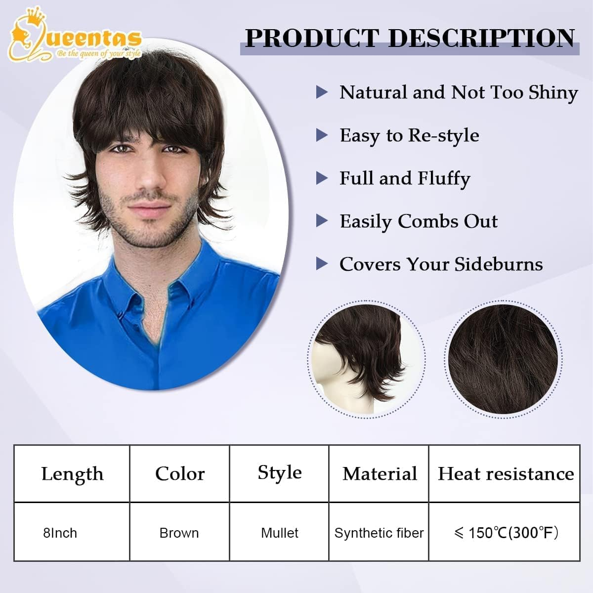 QUEENTAS Short Brown Wig for Men 70S Disco Rocker Punk Wig Mullet Wolf Men Hair Wigs for Daily Cosplay Synthetic Wig image number 1