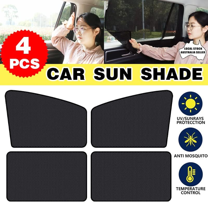 AIMALL 4PCS Magnetic Car Window Sun Shade Set for UV Protection &ndash; Front & Rear Side Window Curtain Covers, Black Mesh, Easy Install Stretch Sunshade image number 5