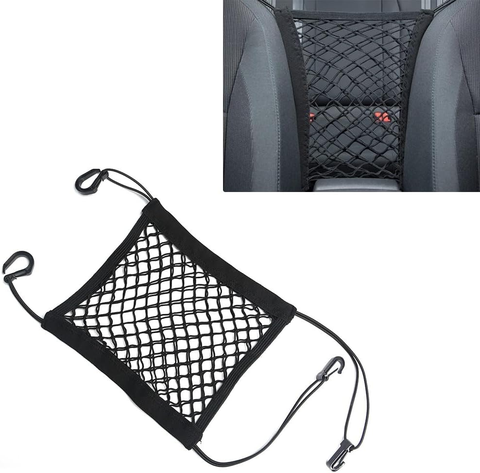 1 Pcs Car Front Seat Partition Stretchable Net, 11.8" X 11.8" Portable Storage Double Layer Coarse Net Clip-Installation Pet Anti-Fall Safety Barrier, Safety Travel Accessory (Black) (Large) image number 3
