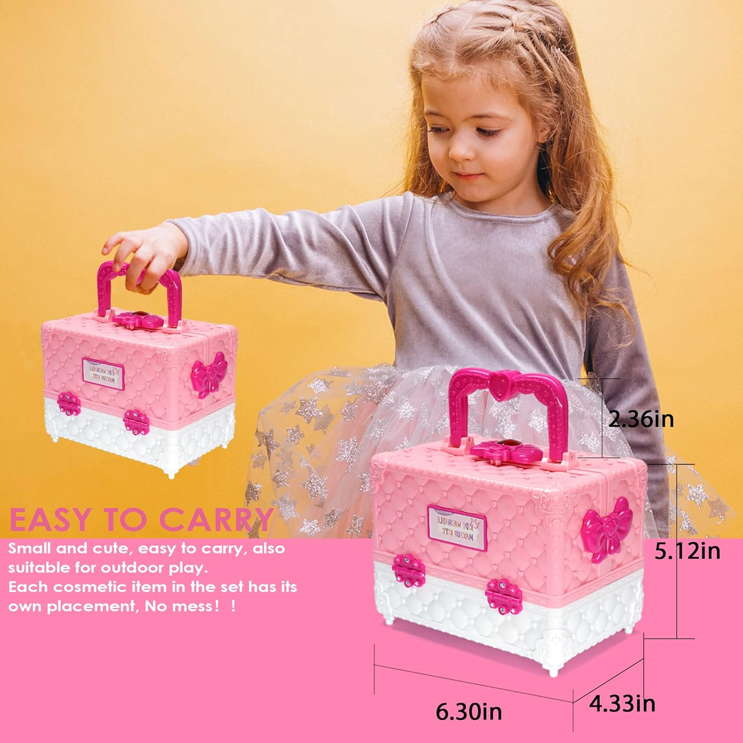 Kids Makeup Kit for Girls - 57 PCS Safe and Washable, Real Cosmetics with Case, Toys for Ages 4-12, Princess-Themed (Pink)