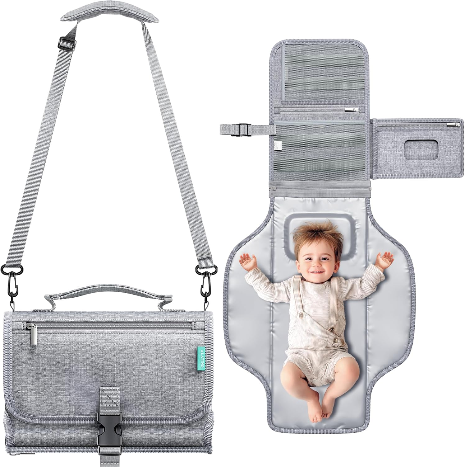 Portable Diaper Changing Pad for Baby, Detachable Travel Changing Pad with Baby Wipes Pocket, Gifts for Baby Shower, Newborn Girls and Boys (Grey)