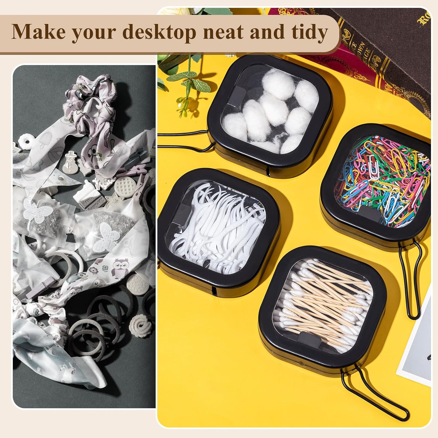 Kathfly 4 Pcs Black Hair Tie Organizer Portable Hair Accessory Storage Containers Stackable Tie Bobby Pin Holder Home Cotton Swab Dispenser Accessories Jewelry Organizer Box image number 6