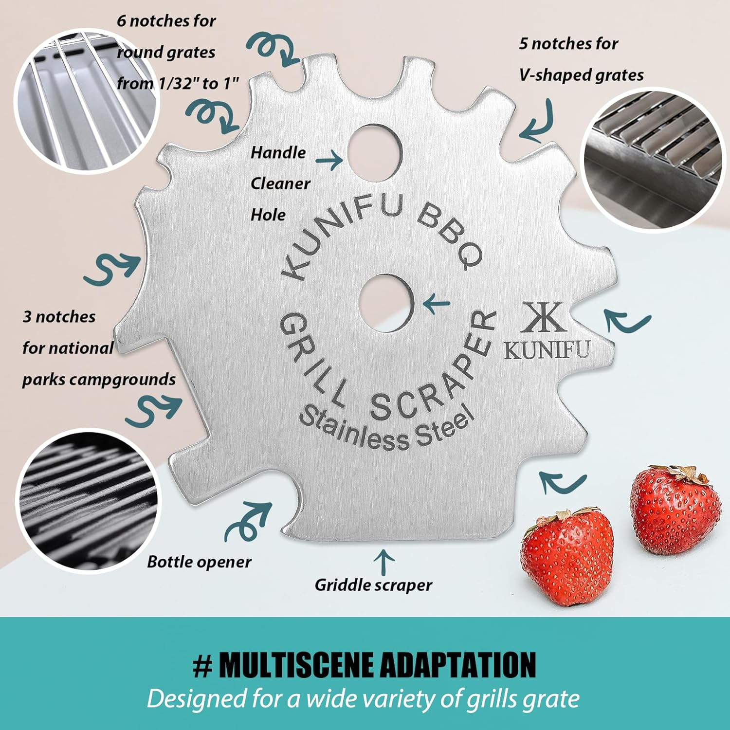 KUNIFU BBQ Grill Scraper, Stocking Stuffers, Bristle-Free for Griddle, Kitchen Gadgets Cleaner, Camping Accessories, Ideal Gifts for Christmas, for Men, Dad, Husband, Boyfriend, Fathers Day image number 1