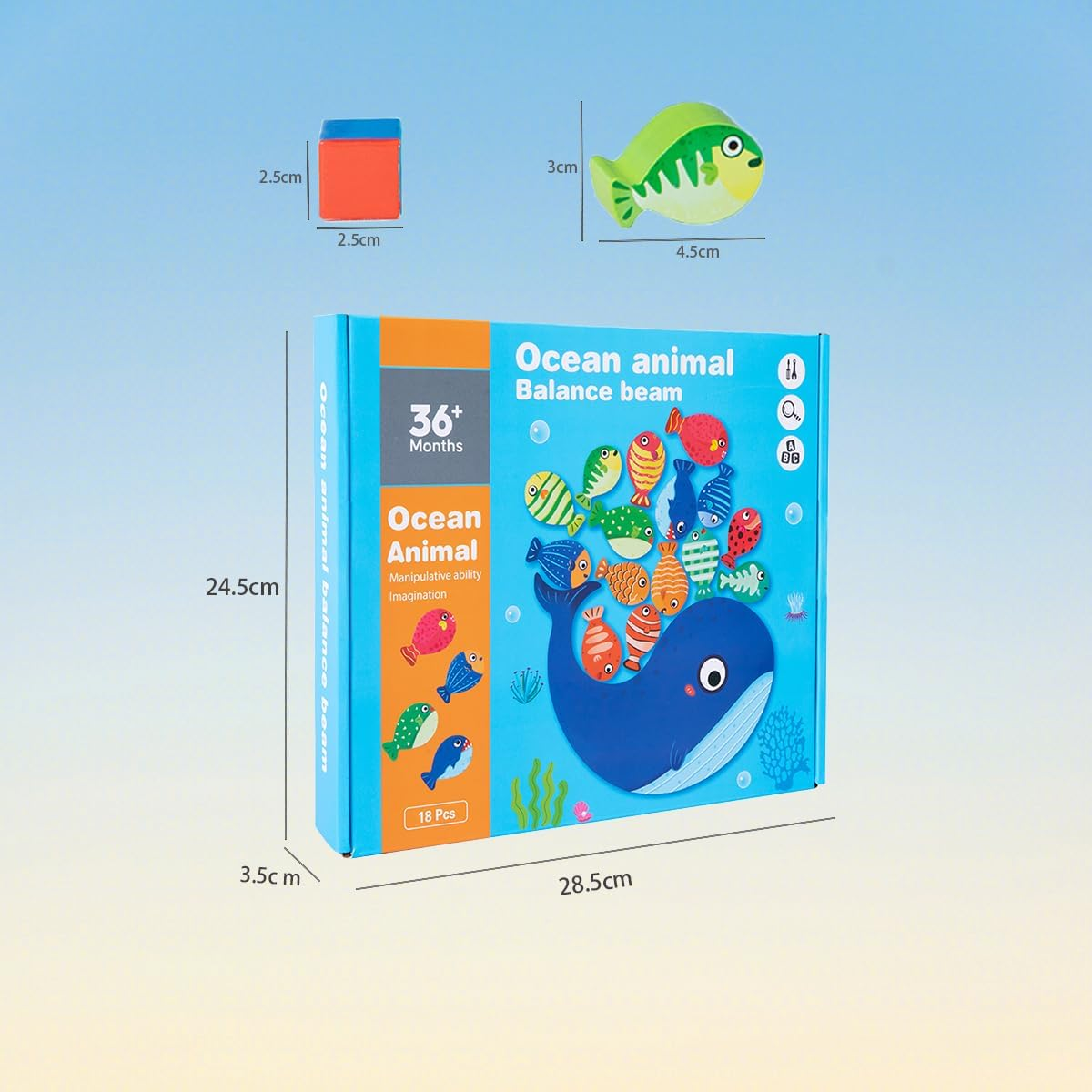 Fish Wooden Balance Stacking Toys, Whale Balance Stacking Blocks Game,Toys for Kids Aged 3+ and Adults，Family Games and Cute Animal Tabletop Decoration for Living Room Office Bedroom image number 3