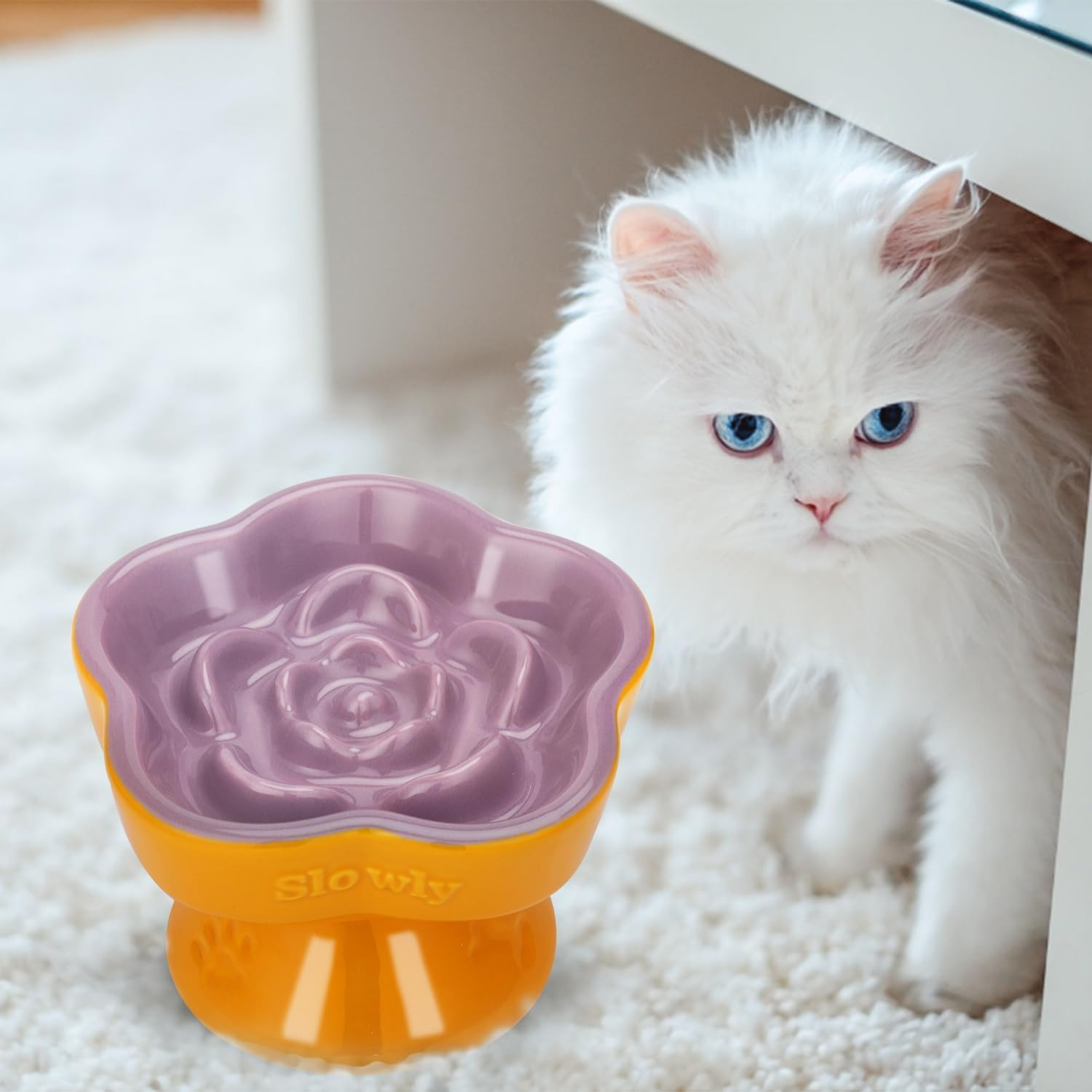 ZHUIYIWIN Sunny Wisteria Anti-Slinging Bowl for Cats, Ceramic Dog Bowl for Cats and Small Dogs
