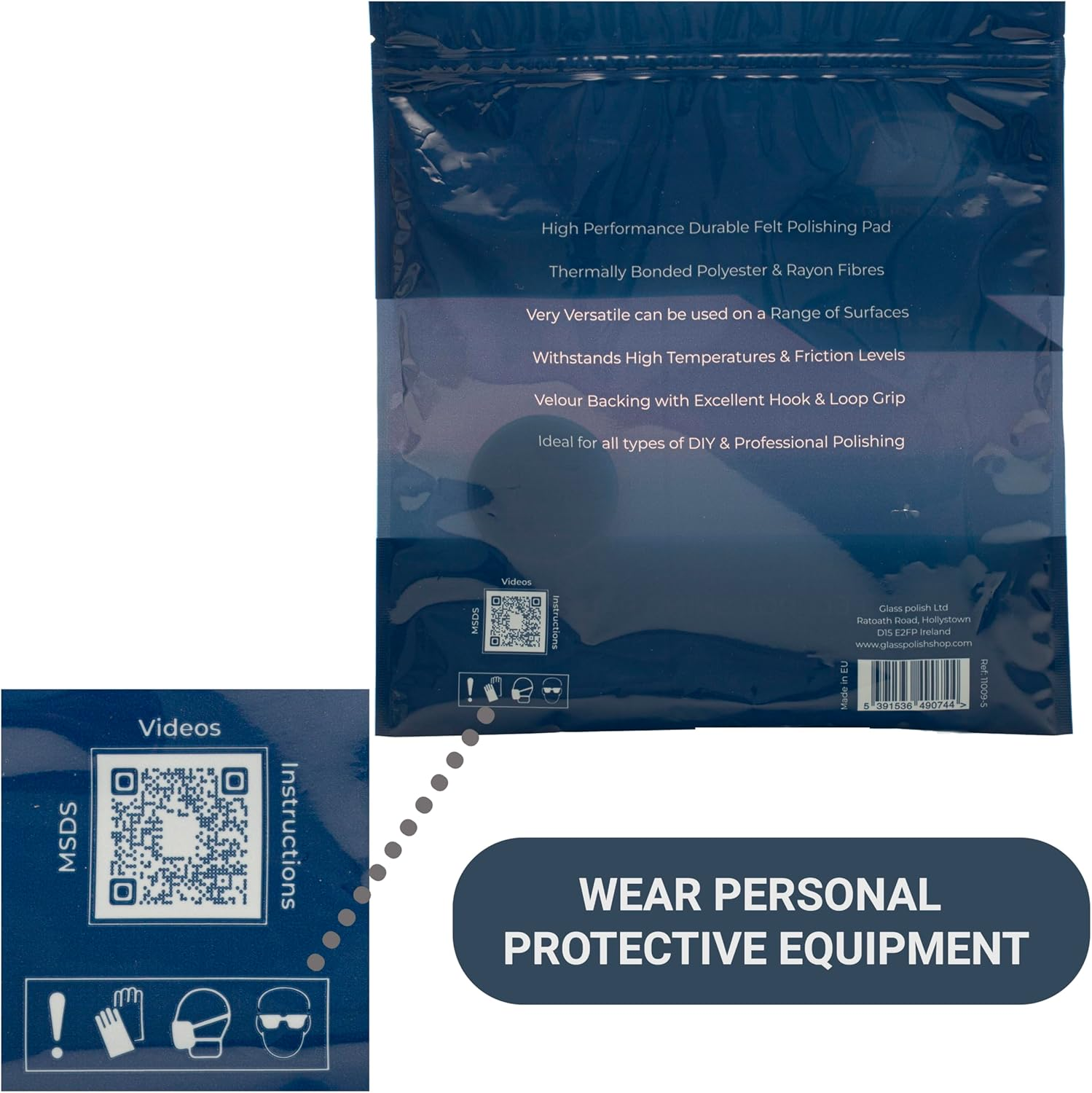 GLASS POLISH 75Mm PRO Felt Polishing Pads for Cerium Oxide Glass Polishing, Scratch Removal and Professional High Gloss Finish on Glass, Plastic, Metal and Marble - (10 Pads) image number 6