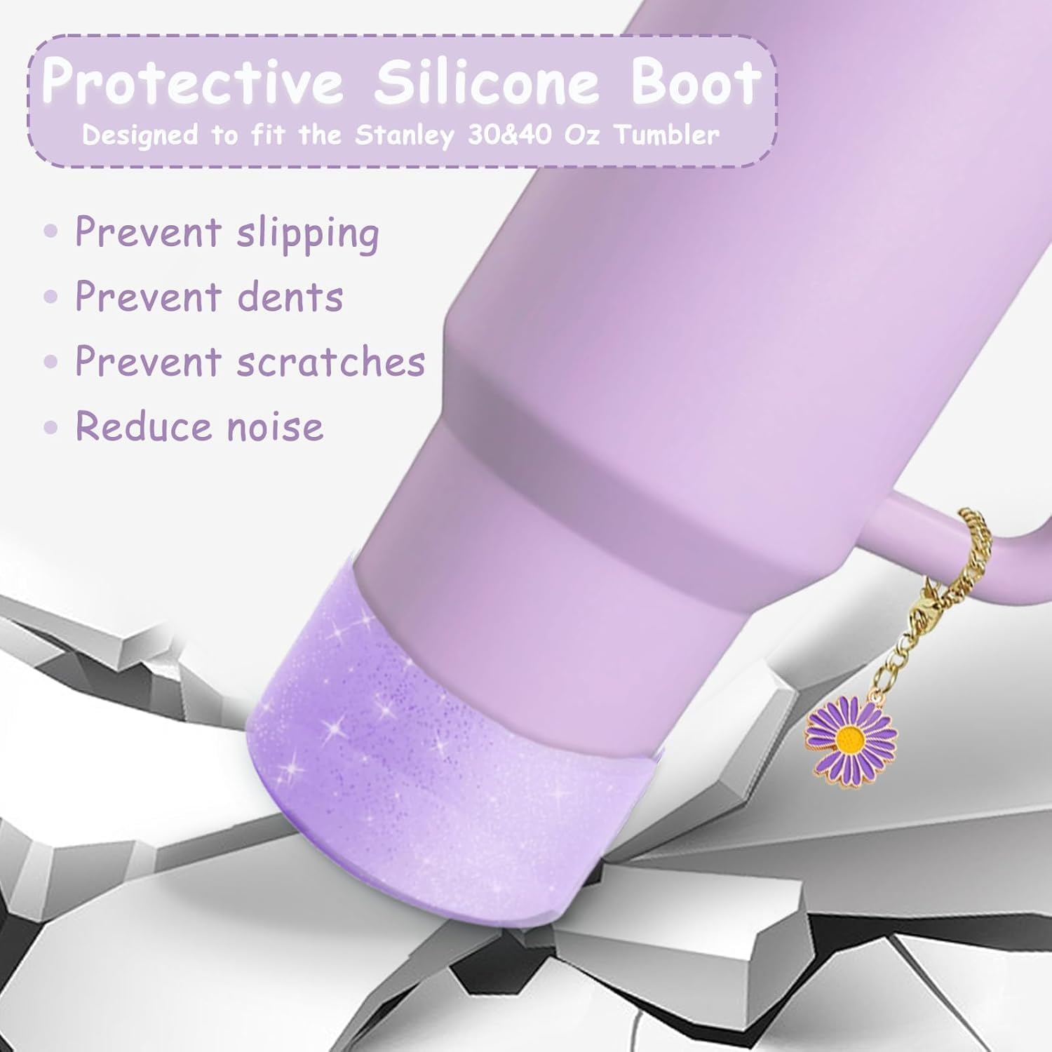 XIANGYUAN Stanley Cup Accessories Set,Including 2 Pcs 0.4In Straw Cover, 1 Silicone Spill-Proof Stopper Set of 3, 1 Cute Flower Handle Charm, 1 Silicone Boot Fits Stanley 40&30 Oz Tumbler image number 2
