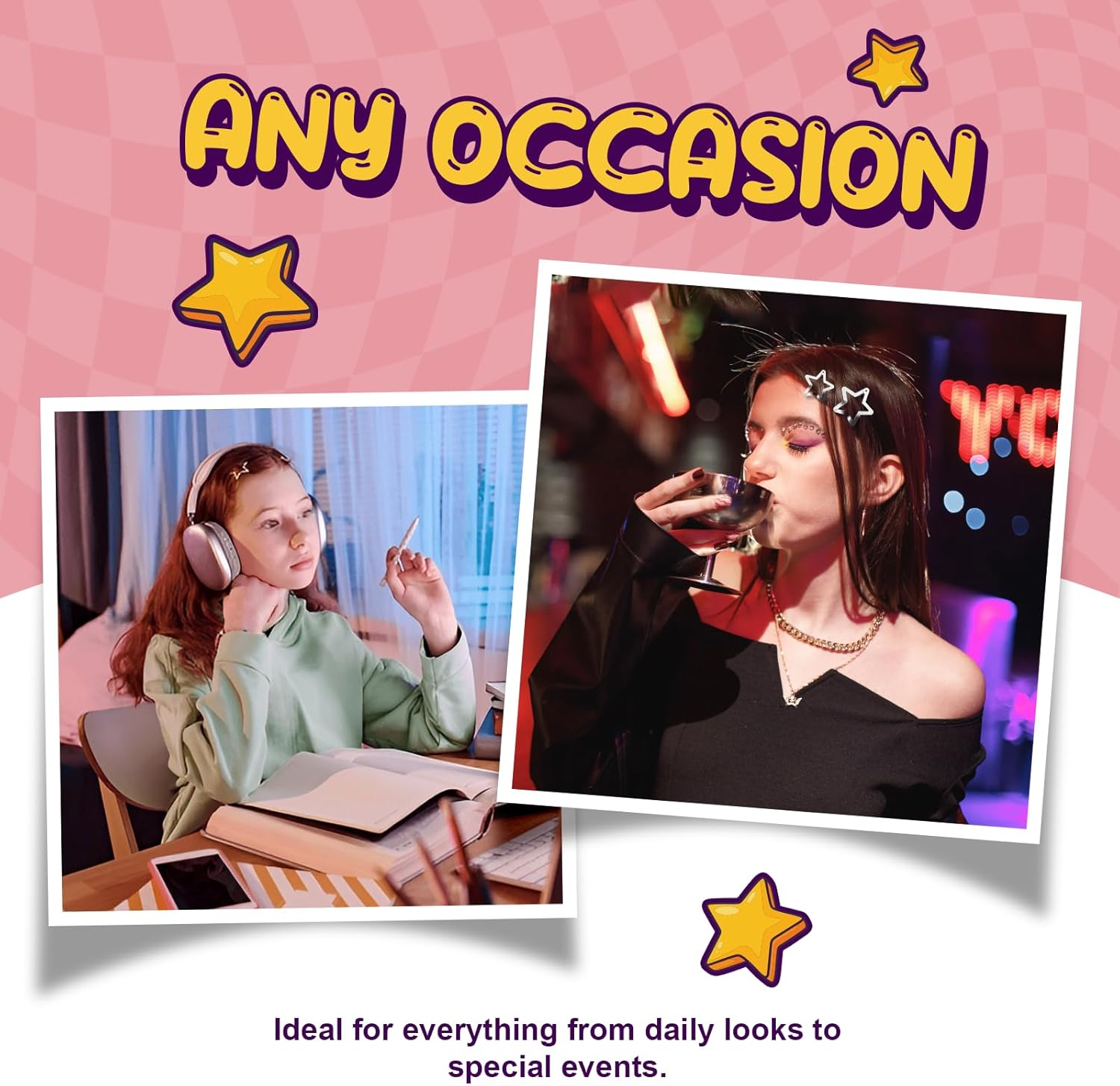 JASVERLIN 50 Pcs Metal Star Hair Clips Silver, Rave Y2K Accessories for Women Girls Teens, Small Cute Fashion Kawaii Snap Hair Pin Barrettes for Festival Concert 1.22" and 1.61" image number 1