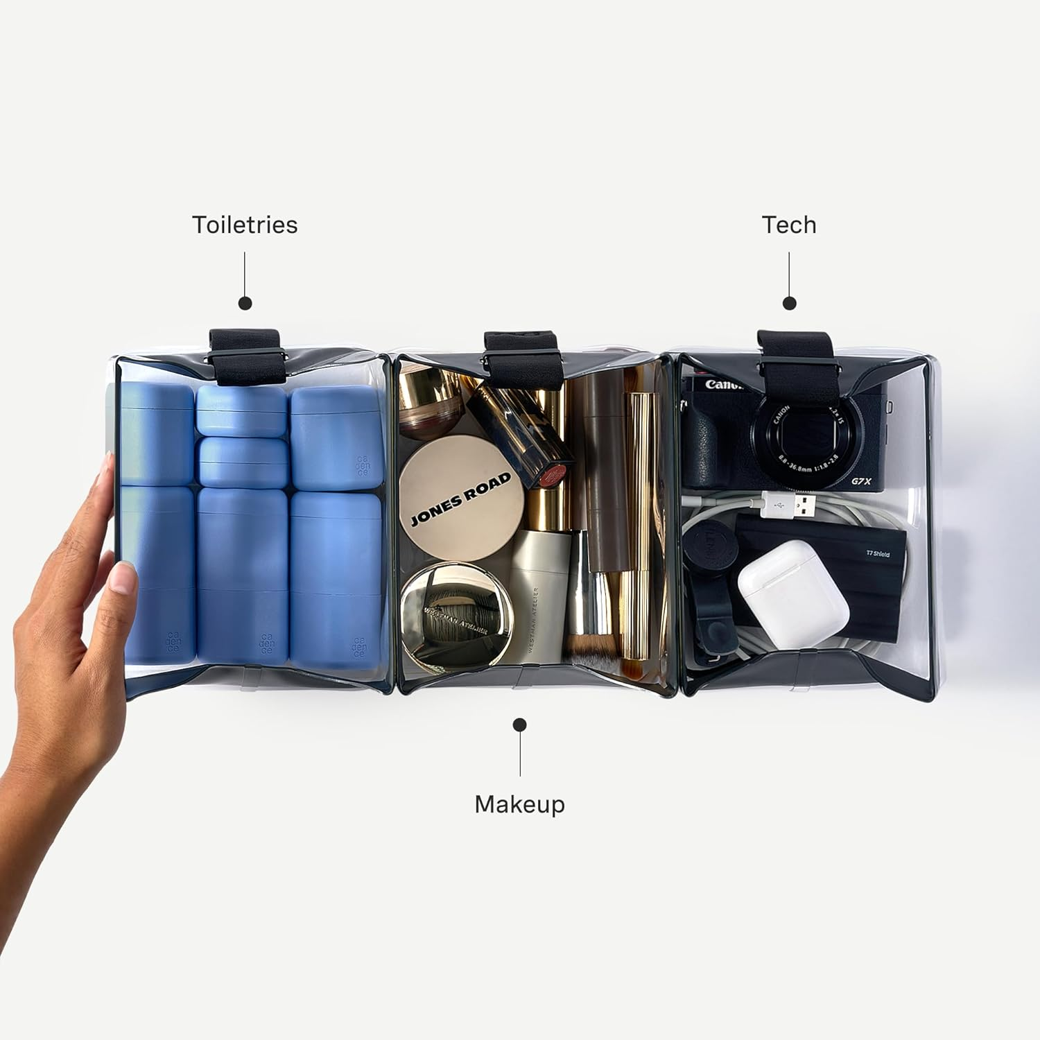 Cadence Parcel - Clear Kit with Magnetic Closure - Durable and Leak-Resistant Travel Toiletry Kit - Modular Design, Pebble, Medium, Travel Toiletry Kit - Ink image number 7