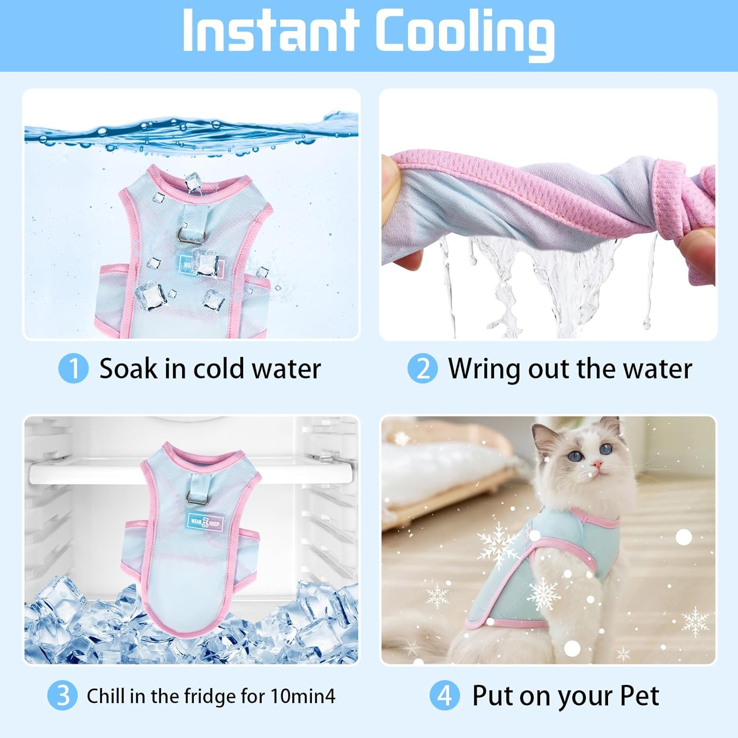 Yaopelky Dog Cat Dog Cooling Vest Summer Clothes with D Ring Breathable Quick Dry T Shirt Sun Protection Outdoor Activities (Blue, L, 4-5.5 image number 4