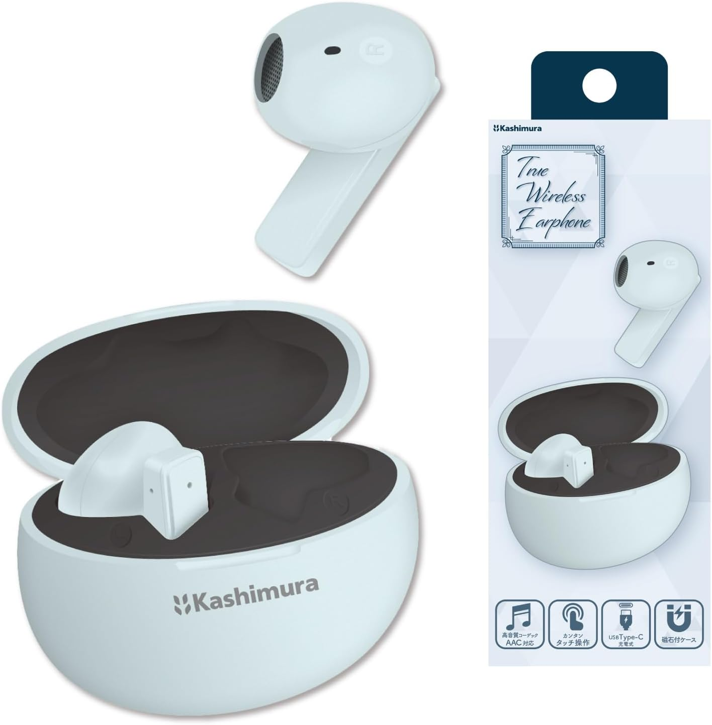 Kashimura NBL-131 Cute Pastel Color 3 Types! Easy to Enjoy Good Sound for Everyday Use, Completely Wireless Stereo Earphones, Pastel, Blue image number 5
