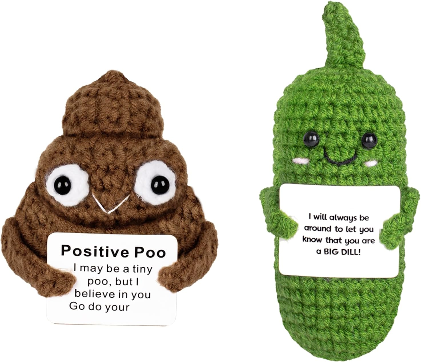 Inspirational Birthday Gifts 2P Positive Poo Emotional Crocheted Support Crochet Pickle Funny Handmade Crochet with Positive Cards Pickle Gifts Suitable for Birthday Gag Gift