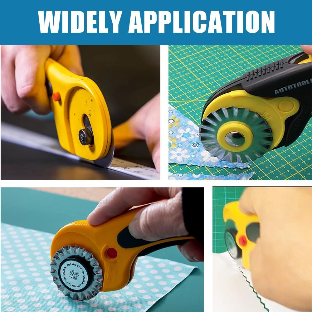 Yakamoz 9Pcs 45Mm Pinking Rotary Cutter Blades Set, 3 Types Replacement Wave Rotary Cutter Baldes for Fabric Cutting, Sewing, Quilting,Paper and Arts & Crafts image number 2