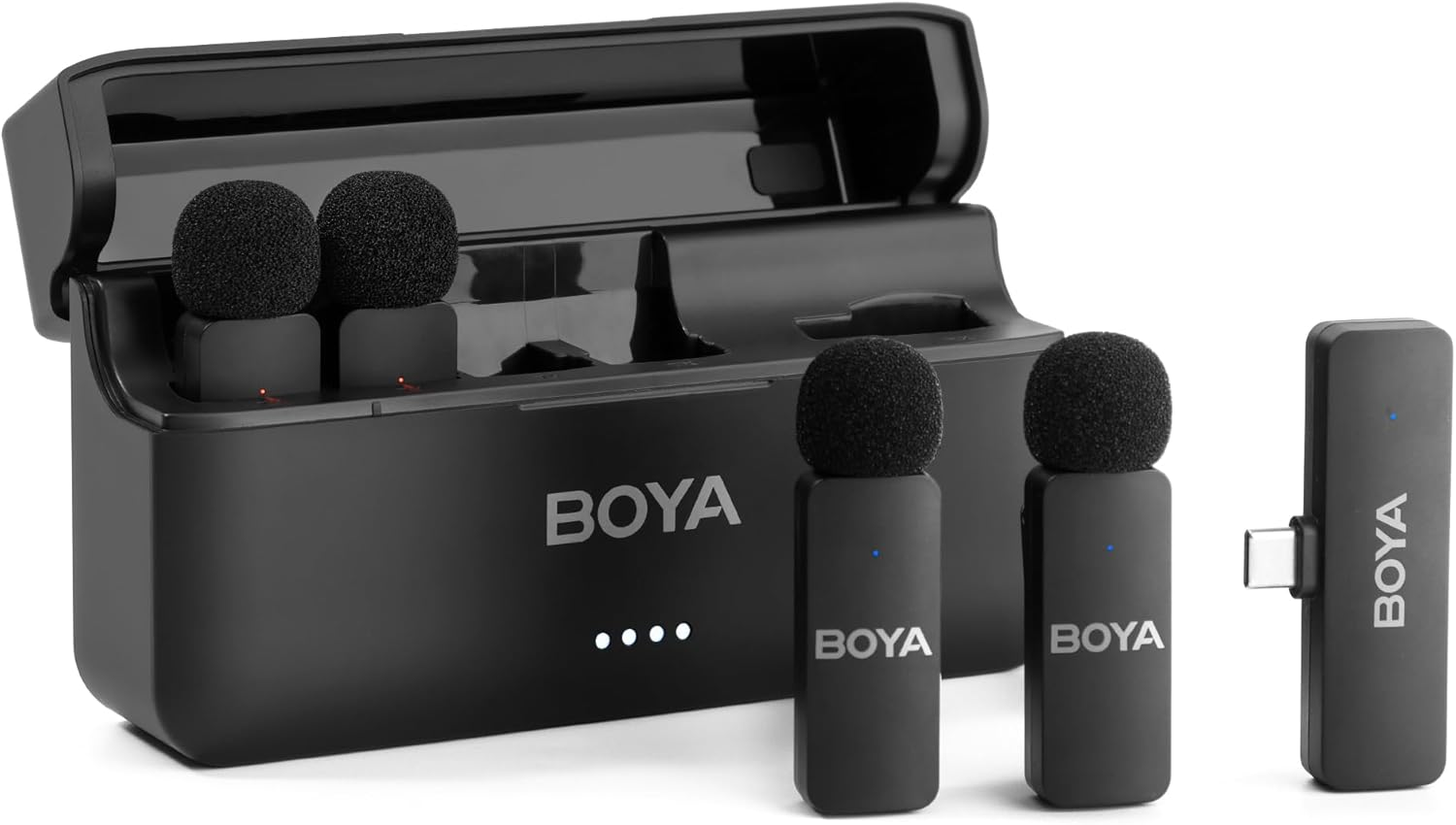BOYA BY-V4U Wireless Lavalier Microphone for Iphone15/16 Series Type C Smartphone,4-Channel Clip-On Wireless Lapel Mic for Video Recording Podcast Interview Streaming Vlog Youtube