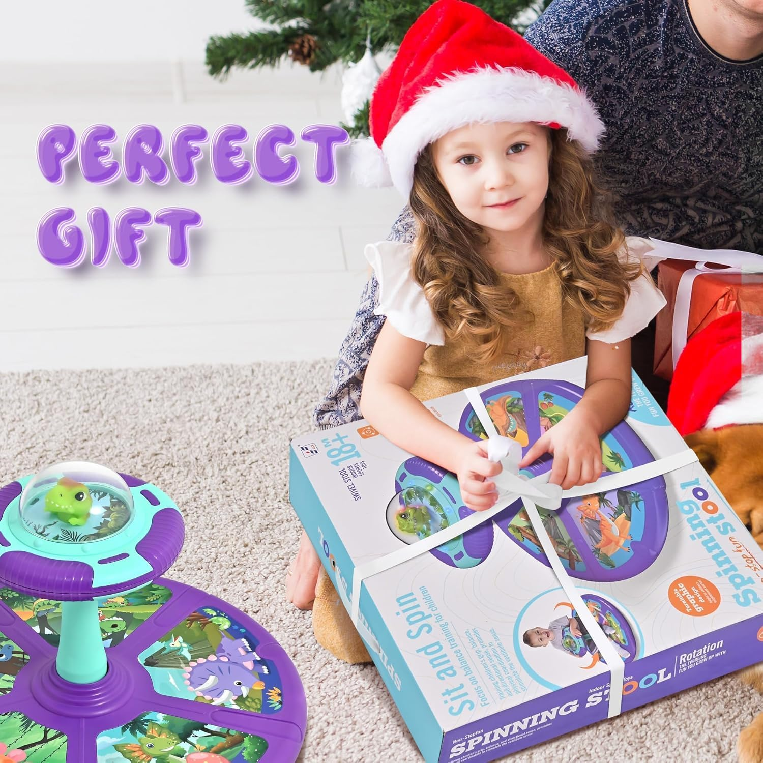 SORFURBOW Dinosaur Sit and Spin Toys for Toddlers Boys 1 2 3 Years Old, Birthday Boys Age 2-4 with LED Lights and Music, 360&deg; Spin image number 2