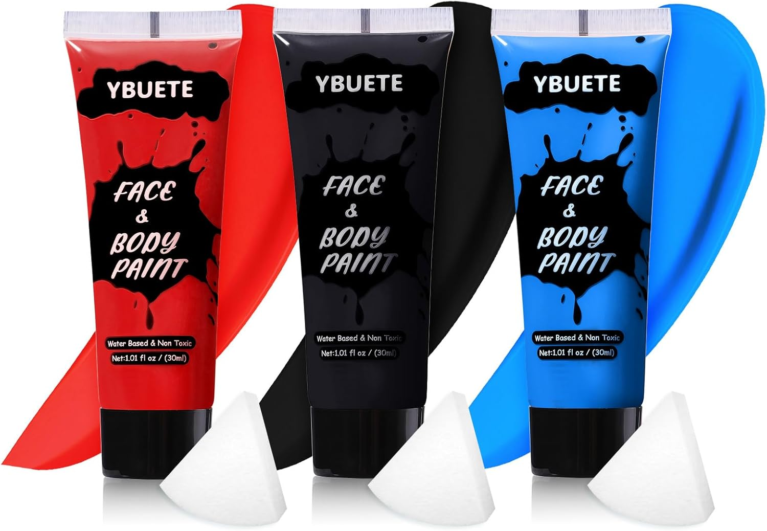 YBUETE 3Pcs Face Body Paint, Professional Paint for Halloween Cosplay Costume Party, Full-Coverage Multi-Color Cream Makeup Body Paint for Adult Halloween Cosplay SFX Makeup Paint (White+Black+Red)