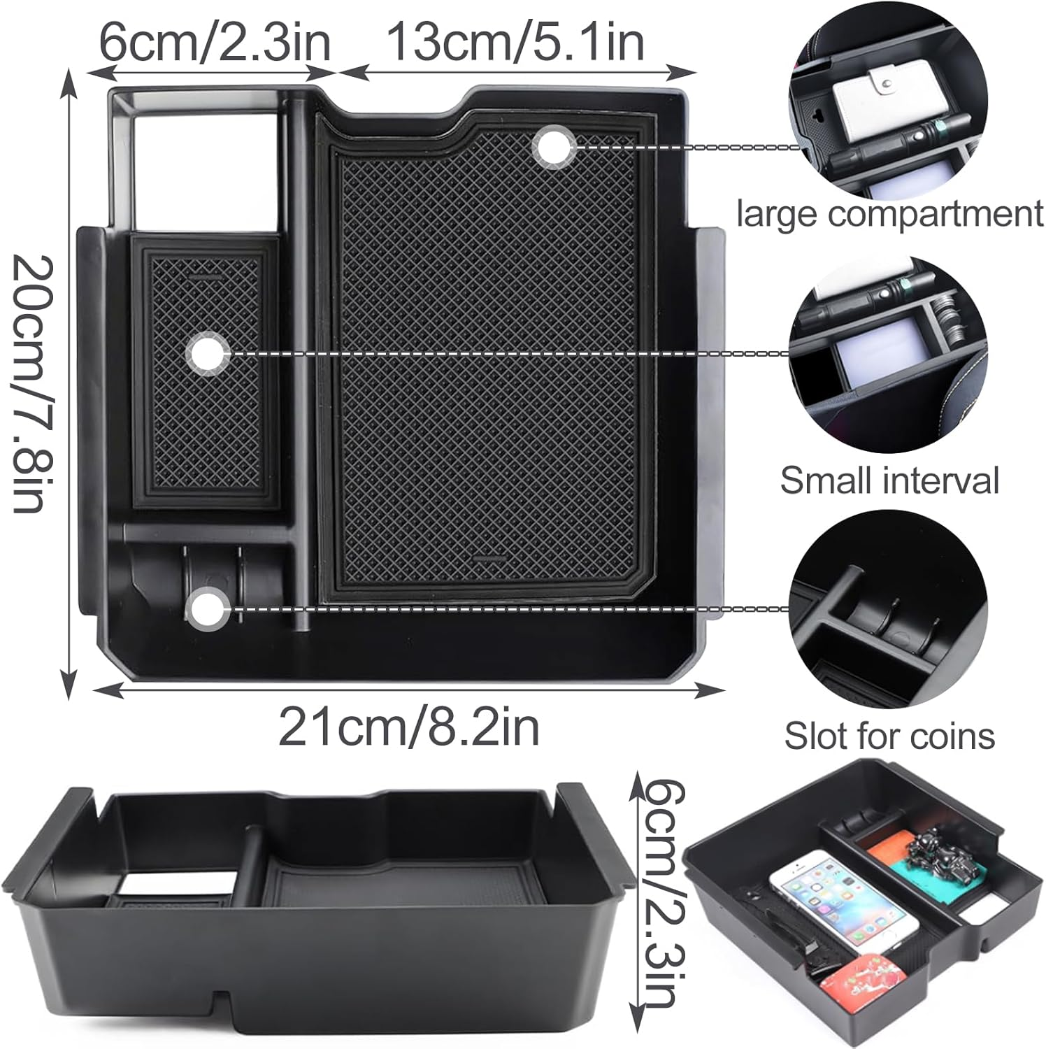 Center Console Organizer Tray for 2024 Ford Ranger Interior Armrest Storage Box Insert Holder Secondary Storage Tray Accessories for Ranger & Raptor & Wildtrak 2024 (Electric Handbrake Version) image number 3