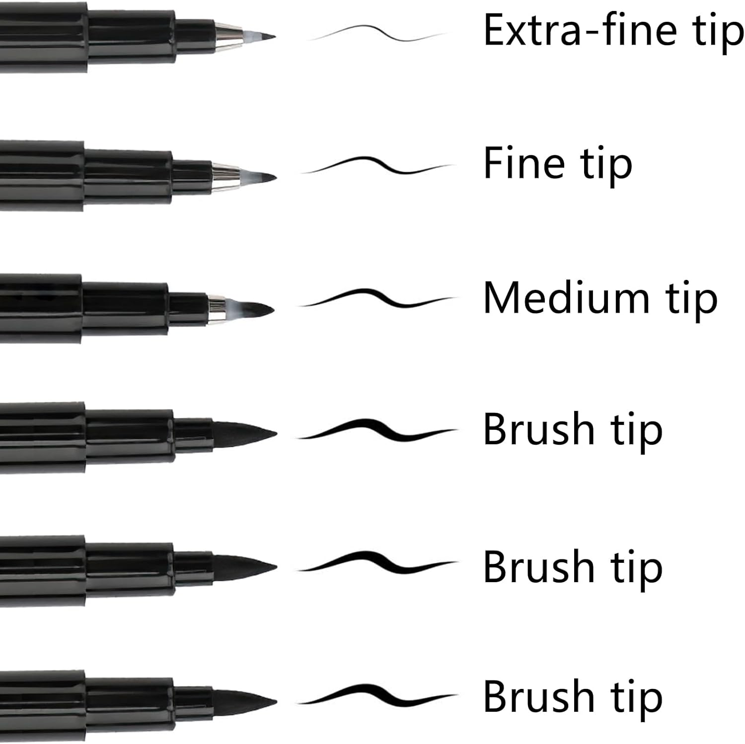 SAYEEC Calligraphy Brush Pens, 6 Pack Refillable Black Ink Hand Lettering Pen, 4 Size Calligraphy Brush Markers Set for Beginner Writing, Journaling, Sketching, Art Drawing, Illustration, Scrapbooking