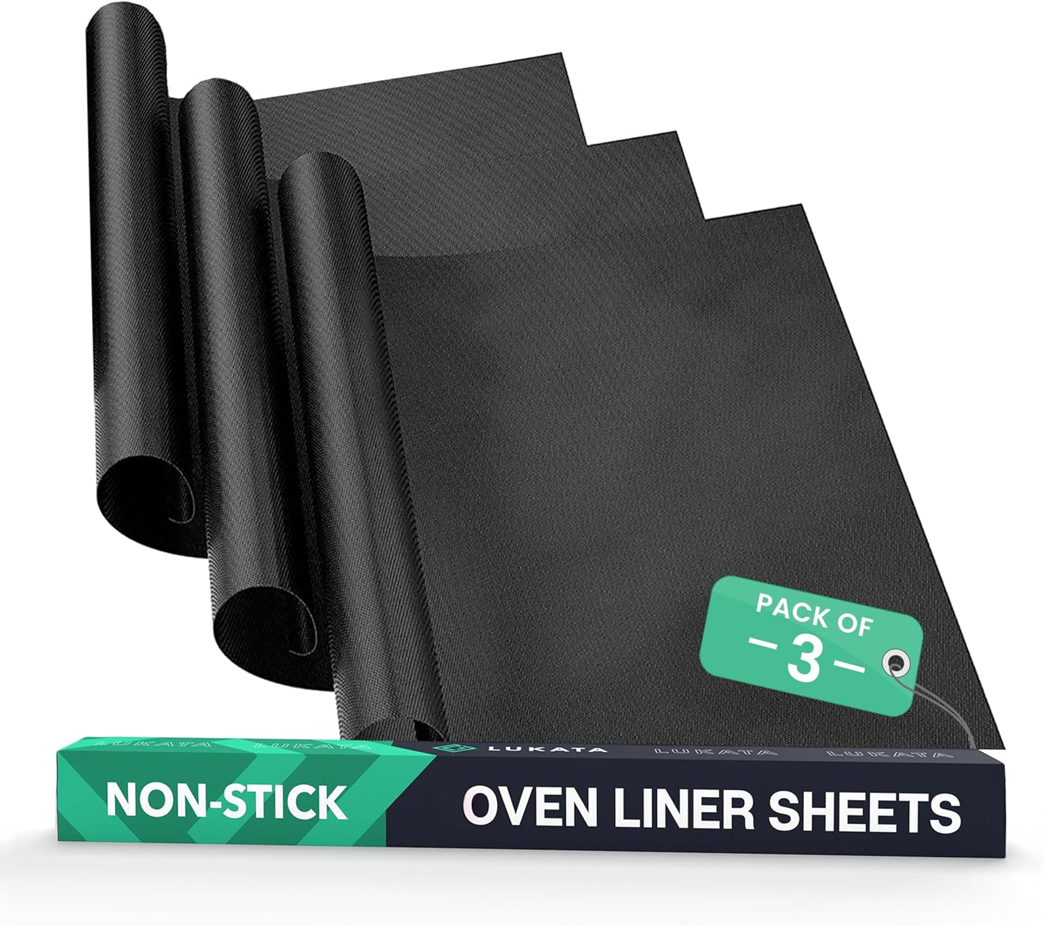 Lukata Large Heavy Duty Oven Liner (3 Pack) - Teflon Oven Liners for Bottom of Oven for Gas, Electric and Fan Assisted Ovens - Reusable Non-Stick Oven Mats for Bottom of Oven - BPA Free