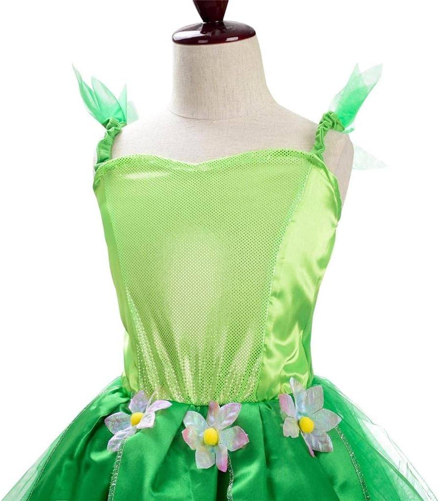 Dressy Daisy Green Fancy Fairy Costume with Flower Wreath Headband for Toddler Little Kids Girls Halloween Birthday Party Dress up Size 2 to 10 image number 6