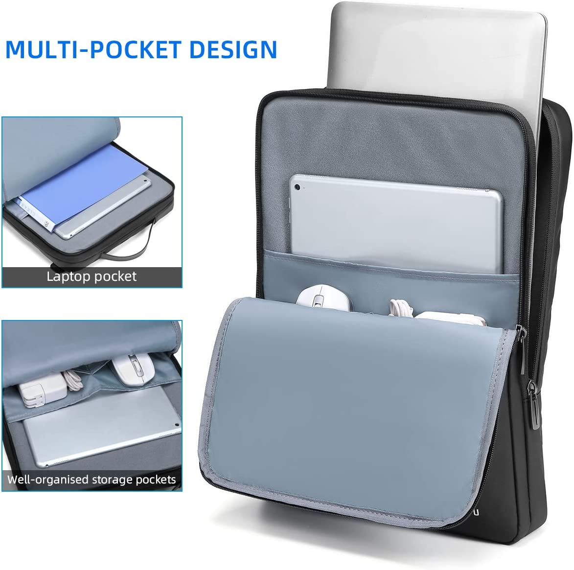 TUDEQU Laptop Shoulder Bag Briefcase,15.6-Inch Laptop Carrying Case Water Resistant Computer Bags for Business Casual College - Black image number 4