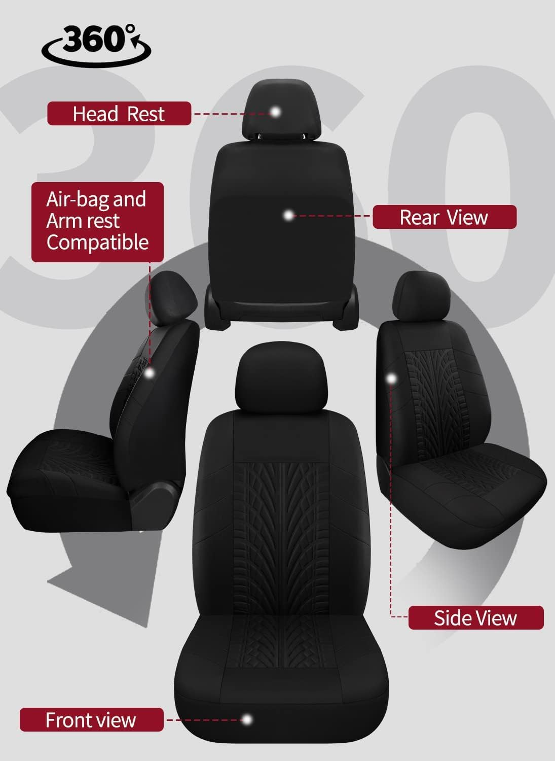 Car Seat Covers Front Pair,Universal Cloth Front Seat Covers for Car,Breathable and Washable Seat Covers for SUV, Sedan, Van, Automotive Interior Covers, Airbag Compatible, Black