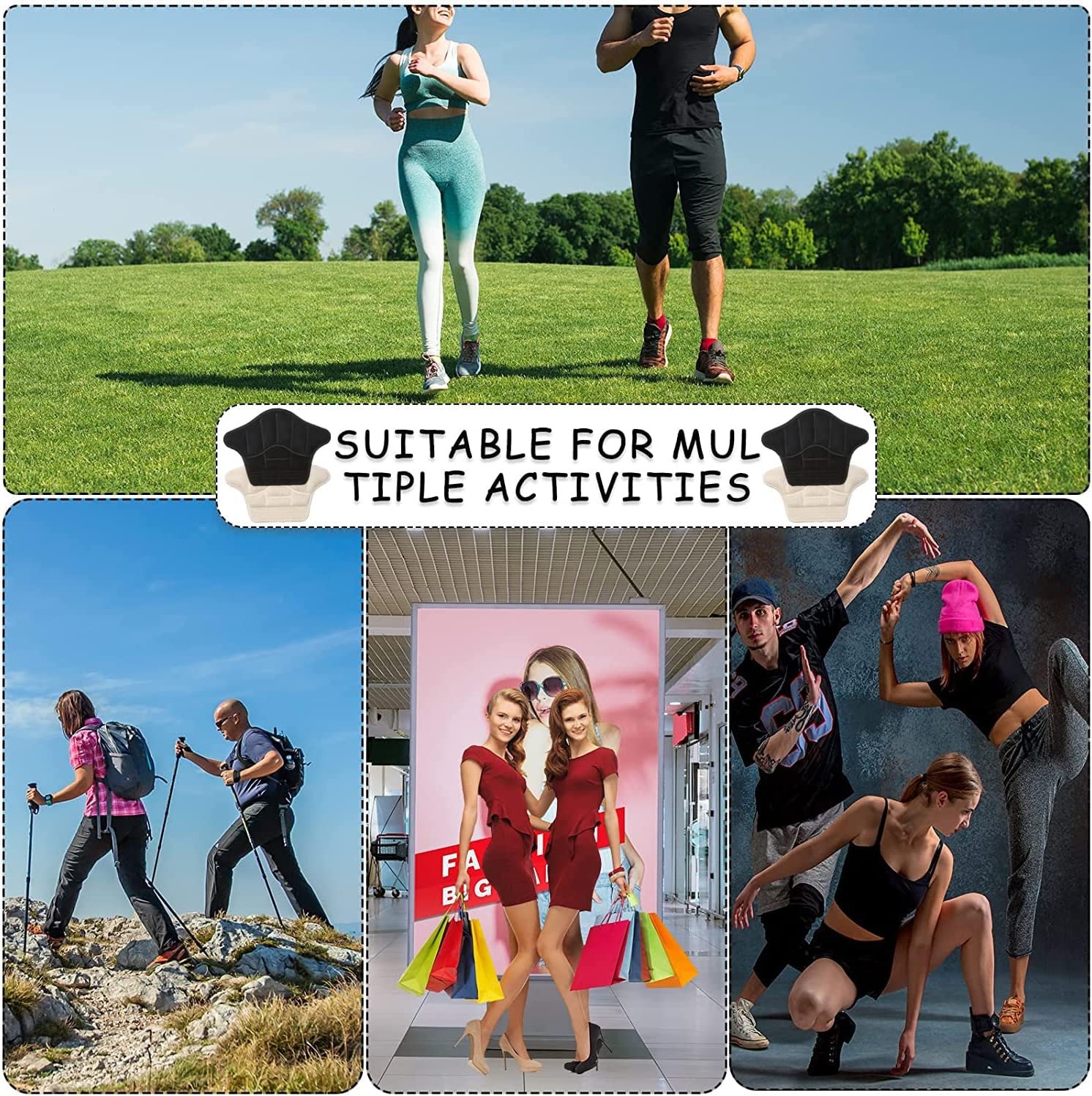 YBVABE Heel Cushion Inserts - 8Pieces Heels Grip Anti-Slip Leather Shoe Pads with Silicone Dots, Reusable Adhesive Thick Back Insoles for Boots & Sports Shoes, Heel Blister Protectors for Women & Men, Ideal for Loose Shoes (8 Beige) - Blackbeige image number 3