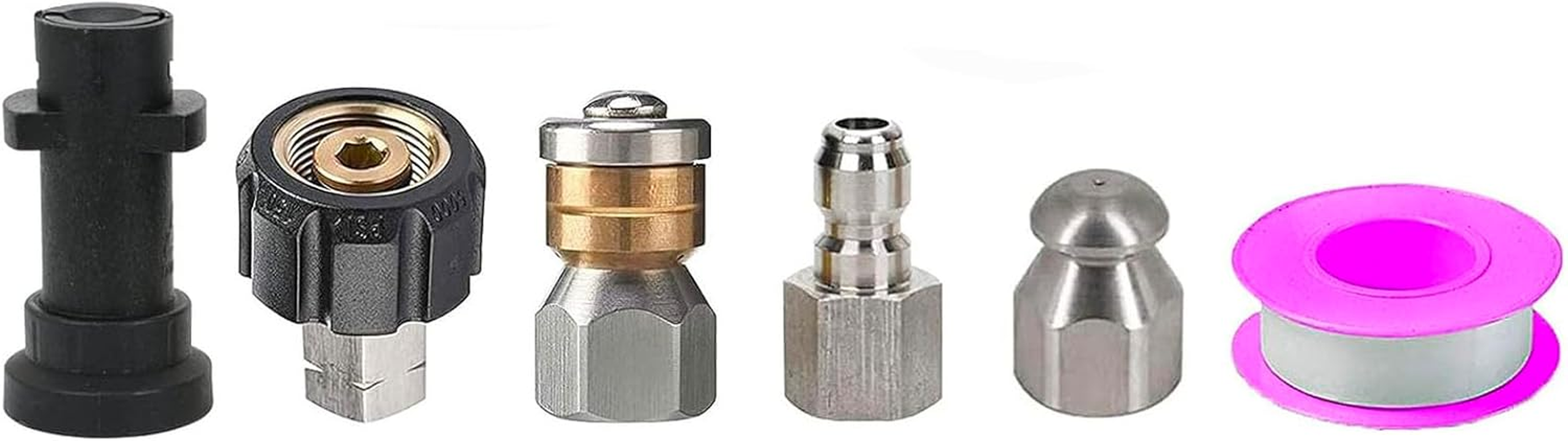 Pressure Washer Sewer Jetter Kit - 1/4 Inch NPT Cleaner Hose (32.8FT), M22 Coupler, 1/4" Quick Plug, Rotating Nozzle, Button Nosejetter Nozzle, for Karcher Adapter, Waterproof Tape image number 4