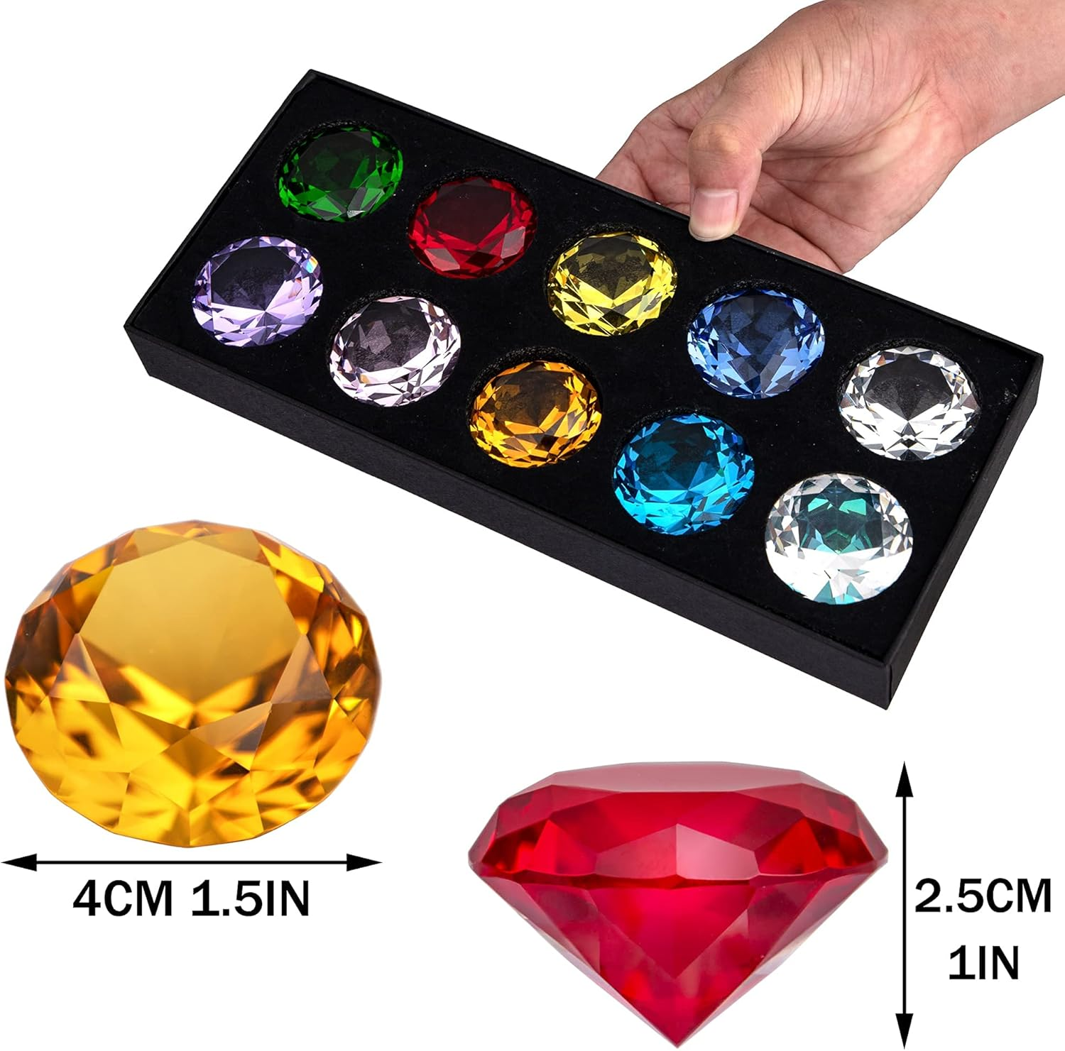 HDCRYSTALGIFTS 40Mm(1.5 In) Crystal Diamond Jewels Paperweight Fake Diamonds Table Decoration Party Favors Gift, Glass Paperweight, Pack of 10 (Multicolor) image number 4