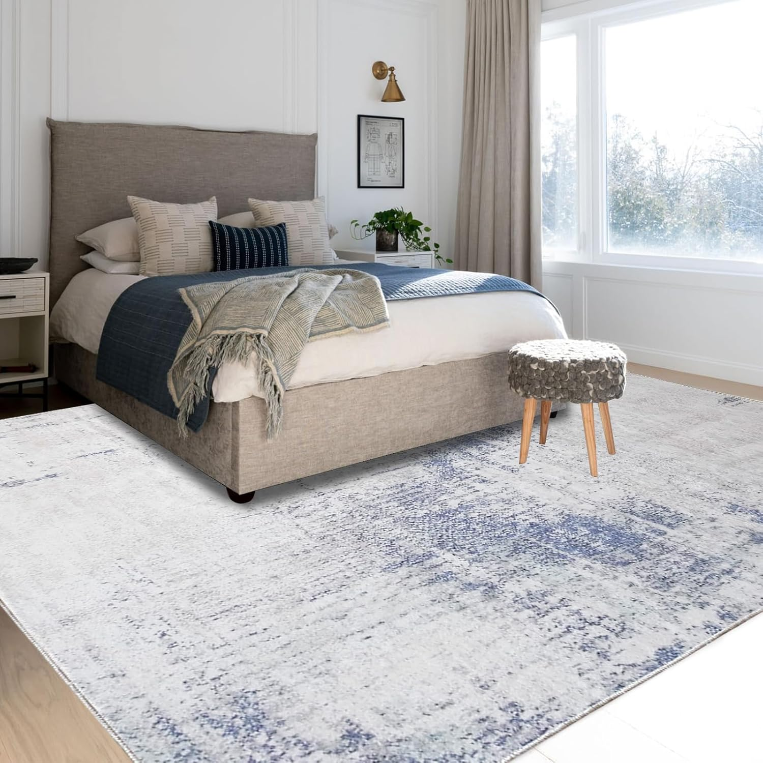 Leesentec Area Rugs for Living Room Non-Slip Machine Washable Rugs for Bedroom Low Pile Blue Rug Distressed Carpet for Kitchen Dining Room Home Office Indoor Floor Mat (Blue/Beige/Grey, 200 * 250 Cm) image number 5