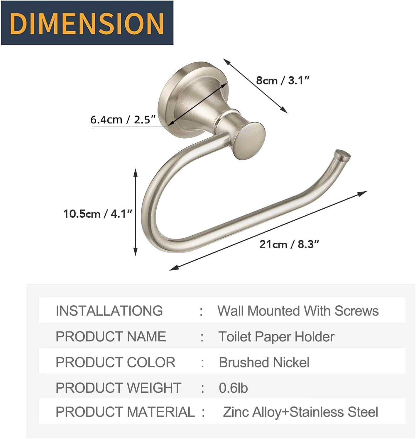 Besy Brushed Nickel Toilet Tissue Paper Holder Brushed Nickel Bathroom Accessories Toilet Roll Paper Hanger, Wall Mounted, Rustproof image number 2