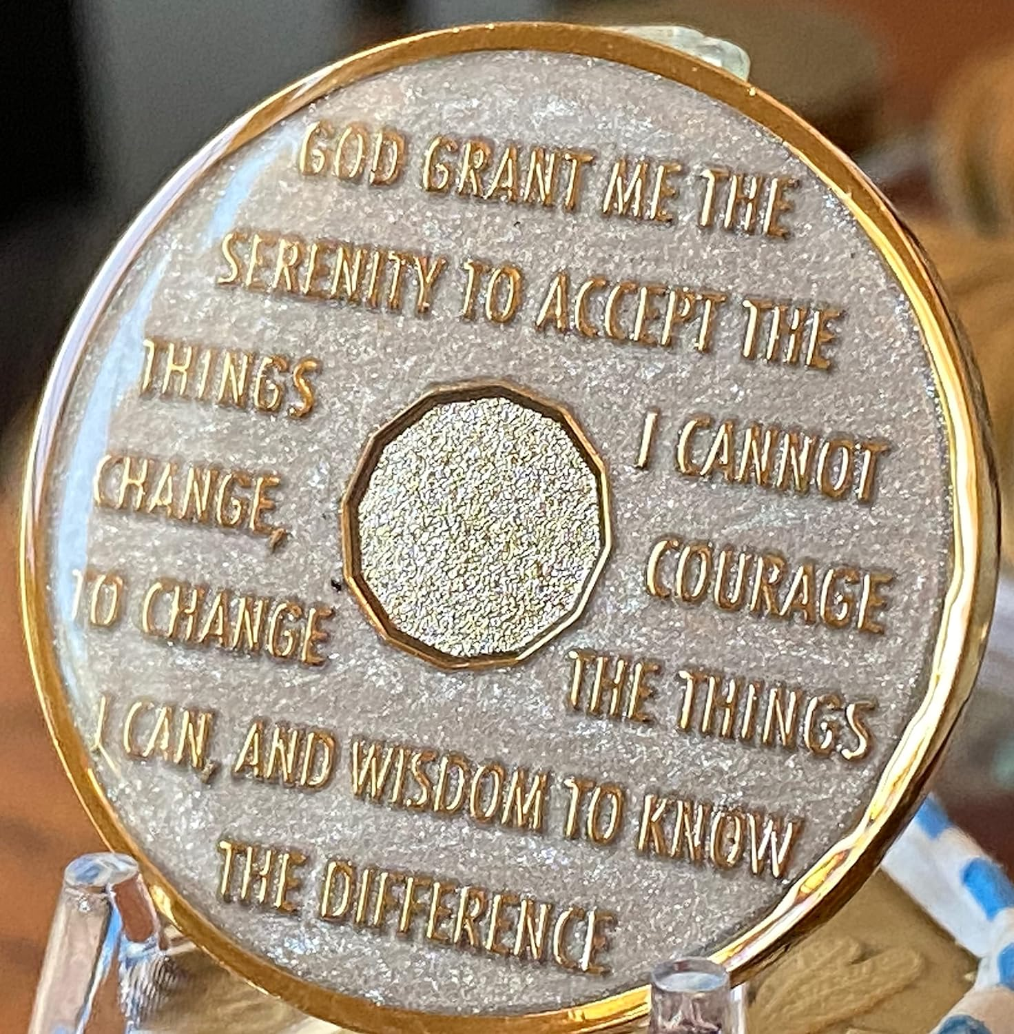 30 Year AA Medallion Opulent Pearl Silver Swirl Tri-Plate Sobriety Chip image number 2