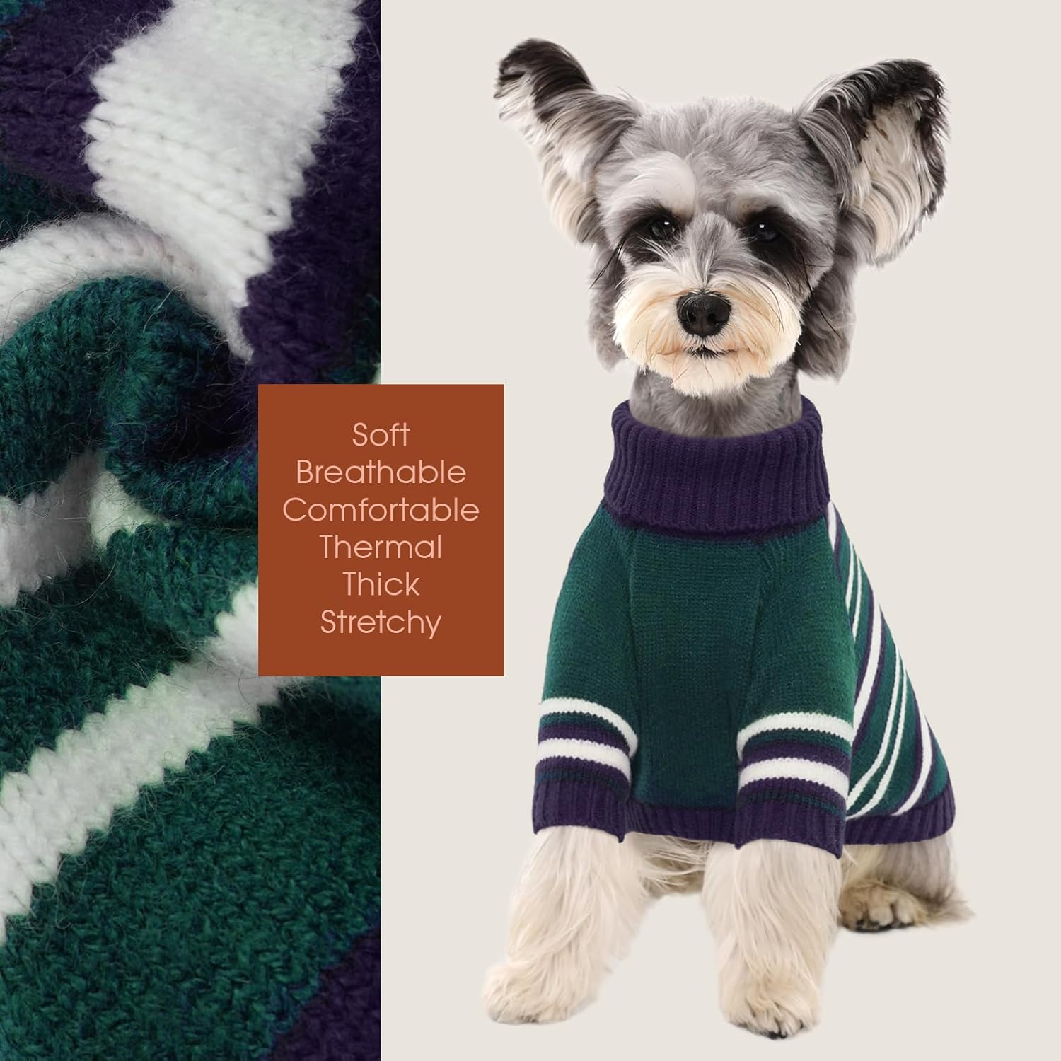 Kuoser Dog Sweater,Warm Dog Sweaters for Large Dogs,Turtleneck Thick Large Dog Sweater Christmas Outfit,Pet Winter Clothes Doggie Knitwear Girl Boy for Holiday(2Xl,Green Strips) image number 2