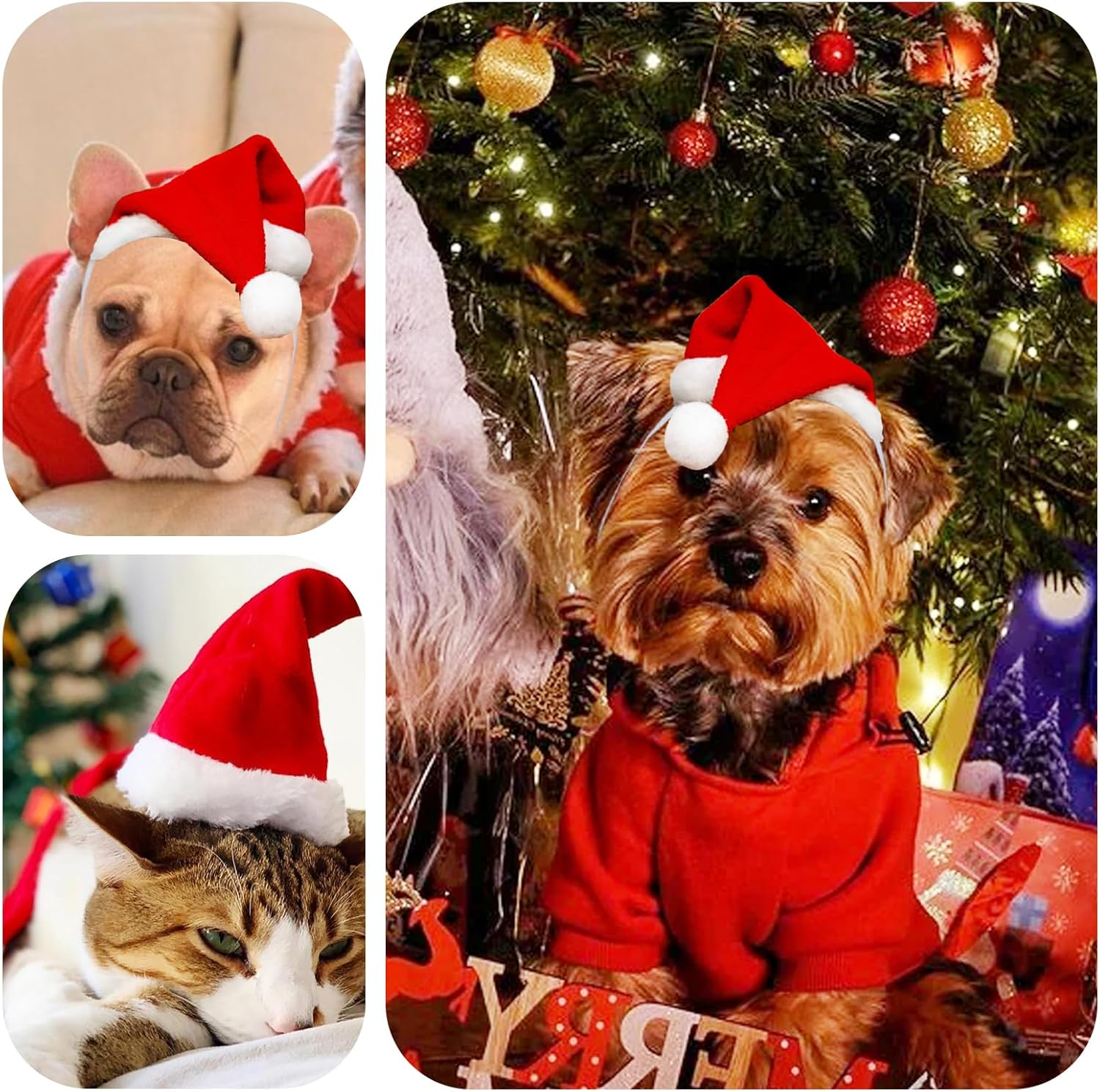Mini Dog Santa Hat for Dogs Christmas Hat,Small Cat Santa Hats(Red) image number 6
