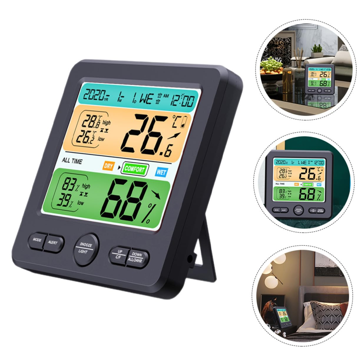 TEHAUX Multi-Function Digital Hygrometer Clock with Large Screen Display Indoor Temperature Humidity Gauge for Home and Office Electronic Thermometer Monitor for Factory School Hospital image number 4