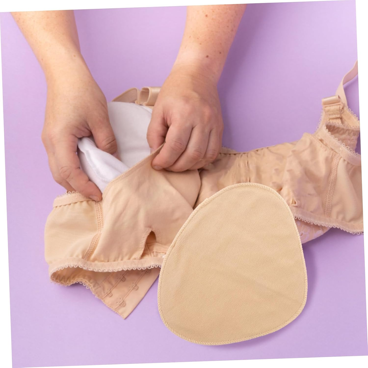 Bra Pad Sleeve Cotton Cover Khaki L, Prosthesis Cover for Women, Bra Accessories Inserts, Lightweight Breathable Pad Protector for Daily Wear image number 1