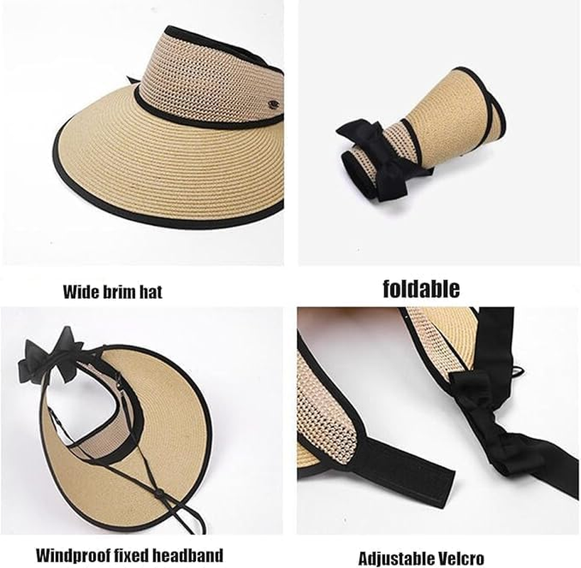 FIME. Women Sun Visor Hats Beach Foldable, Roll up Wide Brim Bowknot Summer Straw Hat Cap Cruise Wear for Womens,Women'S Sun Hats UPF50 UV Protection Sun Hat (Khaki) image number 3