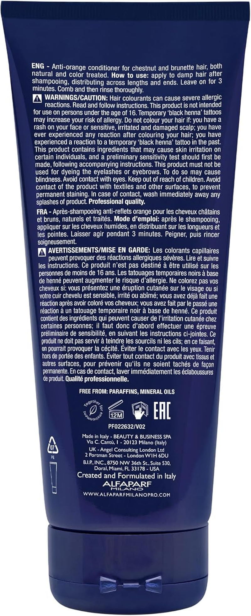 Alfaparf Milano Semi Di Lino Brunette Anti-Orange Conditioner - Blue Light Shield Technology - Detangles and Neutralizes Orange Tones - 6.7 Oz image number 1